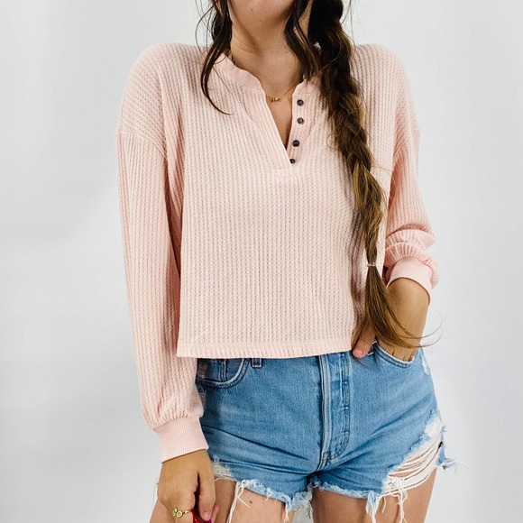 Z Supply Tops - Z supply XS pink henley Thermal Long Sleeve Top